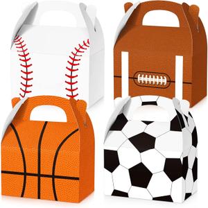 PerKoop 24 Pcs Sports Theme Birthday Party Supplies Soccer Party Treat Boxes Bags Sports Candy Bags Baseball Basketball Gift Boxes with Handle for Baby Shower Supplies Decorations
