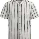 Alex Vando Mens Summer Shirts See Through Sheer Lace Casual Short Sleeve Button Down Beach Shirt (L)