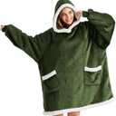 Bedsure Blanket Hoodie, Wearable Blanket for Adults & Kids as Gifts for Women Men, Birthday Gifts for Women Mom Girl Sherpa Oversized Hoodie, Olive Green, Standard