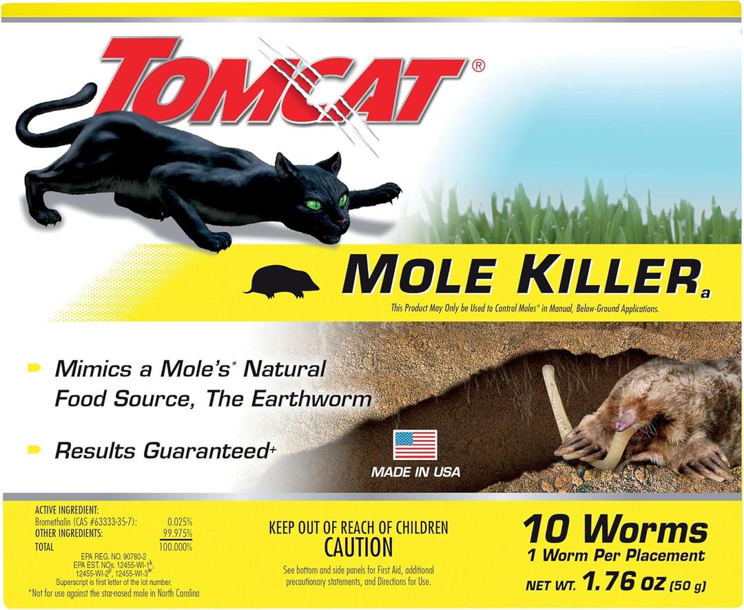 Tomcat Mole Killer(a), Ready-to-Use Worm Bait Strips that Mimic Earthworms, Kills Moles in One Feeding, 10 P.