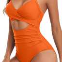 Eomenie Women's One Piece Swimsuits Tummy Control Cutout High Waisted Bathing Suit Wrap Tie Back 1 Piece Swimsuit (Orange, L)