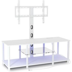 TV Stand with Mount and Led Light White TV Stand with Power Outlets for 32/40/43/50/55/60/65/70 Inch TV, Entertainment Center with Open Storage Shelf for Bedroom/Living Room/Office (WHTIE)
