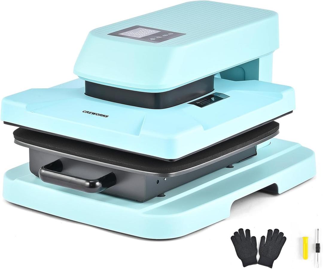 CREWORKS Auto Heat Press Machine for T Shirts, Smart 15x15 Inch T Shirt Press Machine with Auto Press Release, Professional Digital Automatic Heat Press Sublimation Fast Even Tshirt Printing Machine