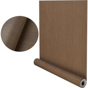 Grasscloth Wallpaper Peel and Stick 24in x 393in(32.8ft) Fabric Contact Paper Textured Linen Papel Self-Adhesive Thick Vinyl Embossed Film Wall Paper (Coffee Brown)