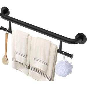 Black Towel Grab Bar 24 Inch - 1.25 Diameter, Zepolu Stainless Steel Safety Bar w/Towel Holder for Bathroom, Shower Assist Balanced Support Handle, Wall Mounted Towel Rack for Senior Elderly Handicap