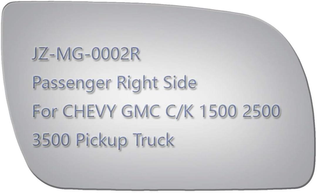 JZSUPER Side Mirror Replacement Glass fit for Chevrolet GMC C1500 C2500 C3500 K1500 K2500 K3500 Pickup Truck, Convex Right Passenger Side RH, Including Adhesive (Non Towing Mirror Glass) (Non Heated)
