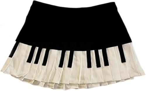 Piano Skirt Mini Skirts for Women High Waisted Piano Skirt Y2k Harajuku Piano Bow Hairpin Coquette Aesthetic (X-Large, Black)