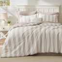 Bedsure Beige Striped Comforter Set Queen Size, Soft Fall Bedding 3 pcs
