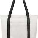 Canvas Tote Bag with Zipper and Zip Pockets Thick Canvas Durable Reusable Grocery Shopping Beach Bag Large Capacity Washable Shoulder Bag for Women Black White (Black/Natural (Large, 17.7 Inches))