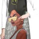 Perinsto Waterproof Apron with 2 Pockets Kitchen Chef Aprons Bibs for Cooking Baking (African Black Woman #02)