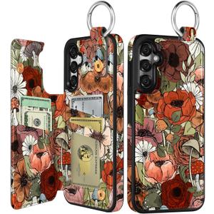 Shorogyt for Samsung Galaxy S25 Wallet Case - Cute Fashion Mogu Flower Design with Card Holder Kickstand for Magnetic Clasp Back Flip Folio Leather Phone Cases for Wome Girls Men