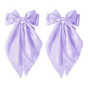 2Pcs Silky Satin Hair Accessories: Long Tail Purple Ribbon Clips and Coquette Bows for Women