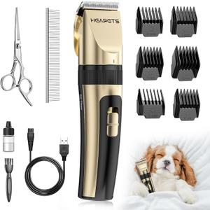 HEAPETS Dog Grooming Clippers, Low Noise, Electric Quiet, Adjustable Clipper Comb, Rechargeable Cordless Dog Hair Clippers for Dogs Cats Pets, Gold