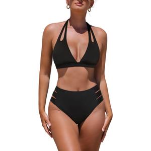 popvil High Waisted Bikini Sets for Women Two Piece Swimsuit Halter Top Bathing Suit