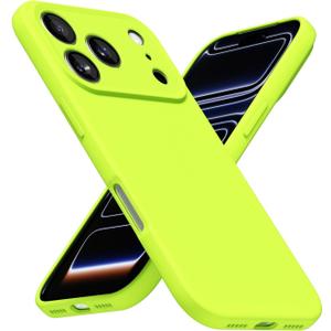 LoeoeL for iPhone 17 Pro Max Phone Case Silicone, Fluorescent Neon Lime Green Bright Color Matte TPU, Minimalist Ultra Thin Slim Soft Rubber Gel Girly Cute Case for Women Men, Camera Cover Protection