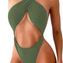 Kaei&Shi Sexy One Piece Swimsuit for Women,Cut Out Criss Cross Bathing Suit,Thong Monokini Swimsuits (Large, Army Green)