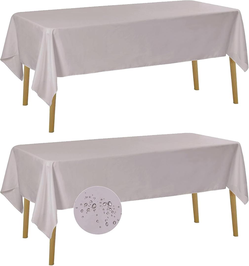 Fokitut Pack of 2 Waterproof Rectangle Tablecloth, 60x120 Inch, Stain Resistant and Wrinkle Polyester Table Cloth, Fabric Table Cover for Kitchen Dining, Wedding, Party, Holiday Dinner-Silver