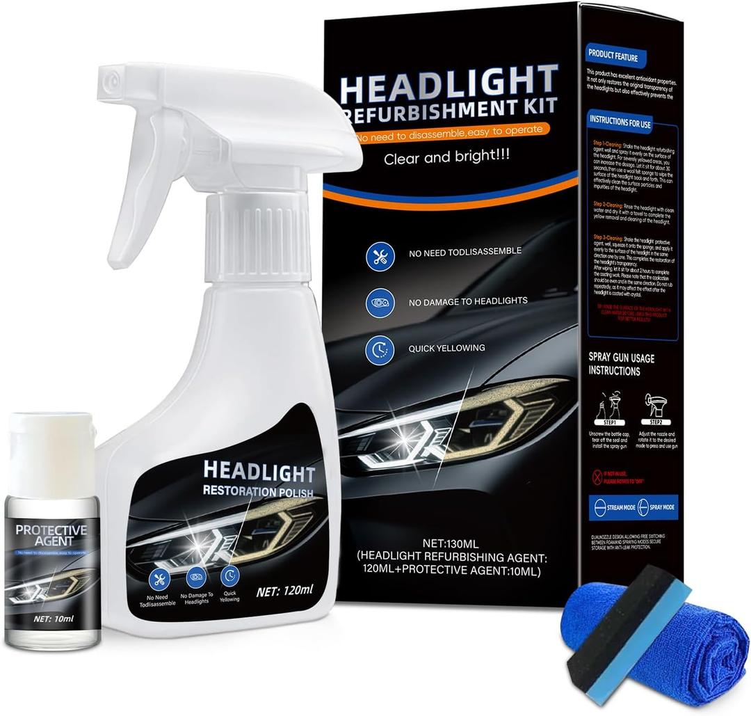 Car Headlight Restoration Polishing Kits,Headlight Restoration Kit,Headlight Cleaner And Restorer Kit,Headlight Cleaner,Multifunctional Car Headlight Polishing for All Vehicle Types (1Set)