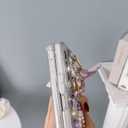 Omio for Samsung Galaxy Z Fold 4 Bling Case with Hand Chain Wrist Strap Bracelet Silk Scarf for Girls Women Sparkle Rhinestone Pearl Crystal Glitter Diamond Shockproof Cover for Galaxy Z Fold 4 Black