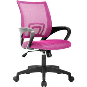 BestOffice | Ergonomic Office Chair | Mid-Back Swivel Desk Chair | Breathable Backrest & Lumbar Support | Adjustable Height | Sponge Seat | Rolling Wheels | Pink | for Adults & Women