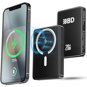 BBD Magnetic Power Bank for iPhone,12000mAh Magsafe Battery Pack with 20w Fast Charging,Slim Magsafe Power Bank USB C in&Out,Wireless Portable Charger for iPhone 16/15/14/13/12 Series 1 Pack