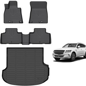 for Genesis GV80 Floor Mats 2021 2022 2023 2024 2025 2026(Only fit 5 Seats), TPE All Weather Anti-Slip Automotive Car Floor Mat Cargo Trunk Liner Full Set for Genesis GV80 Accessories 2021-2025