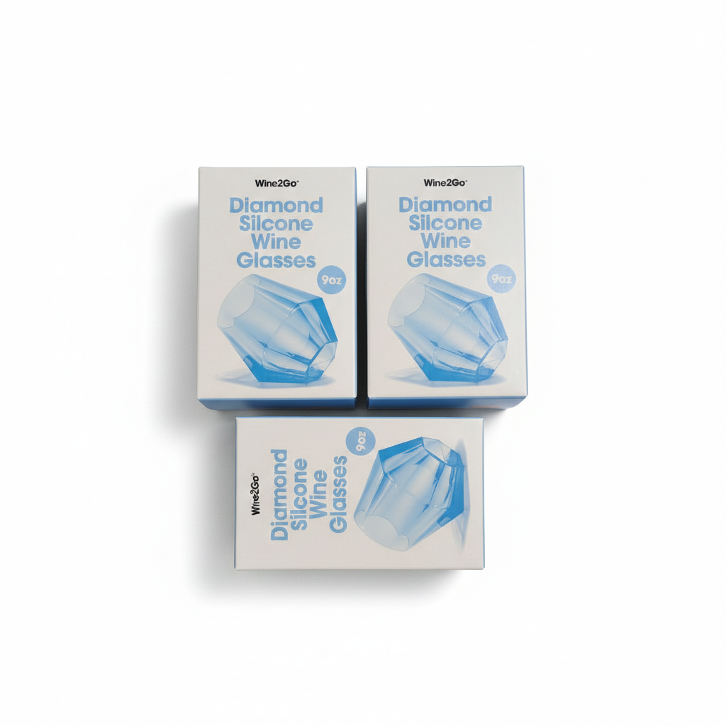 Wine2Go Diamond Silicone Wine Glasses 9oz 3 Pack