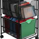 EasyPAG Rolling File Cart on Wheels Under Desk Storage Mobile Filing Cabinet 2 Pull-out Hanging File Holder Drawer for Letter Size Folders, Metal Frame with Wood Top, Black