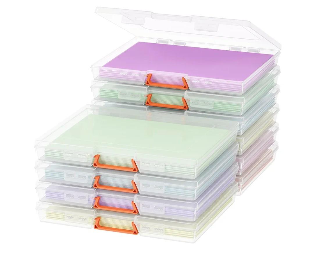 Lifewit 12 Pcs Plastic Multi-Purpose Storage Box with Handle, Labels, 12 Zipper Pouches, Translucent A4, 8.5 x 11 Letter Size Paper Storage, Storage Containers for Projects, Craft, File, Art Supplies