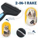 2-Sided Dematting & Deshedding Comb for Pets, Larger Size - 2 Types of Stainless Steel Brush Heads, Ergonomic Handle