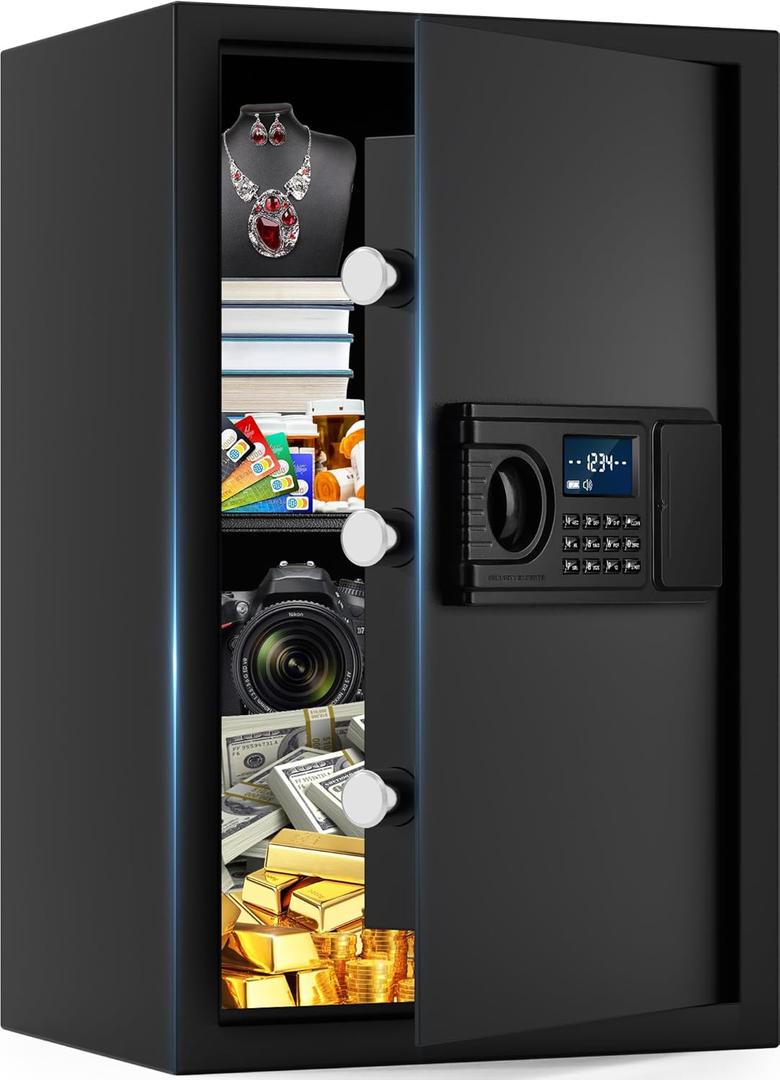 Fireproof Safe Box, Safes for Home Use Fire and Water Proof, 1.9 Cuft Large Security Fire Safe Box With LCD Digital Keypad, Smart Alert, Hidden Code For Money Valuables 12.2"D * 13.7"W * 19.6"H