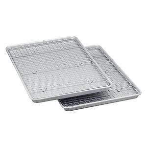 Amazon Basics Ceramic Nonstick Baking Sheets & Cooling Rack Set, Dishwasher Safe, Oven Safe, Half Sheet Size, Gray, 2-Pack