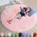 Amdrebio Light Pink Small Cute Round Rug 3Ft for Girls Bedroom, Fluffy Circle Area Rugs for Kids Room Decor Aesthetic, Shag Fuzzy Carpet for Nursery, Preppy Dorm, Classroom, Playroom, Teen, Baby