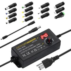 Adjustable Universal Power Supply 3V ~ 24V 3A 72W,100V-240V Switching AC/DC Adapter Converter with 5.5x2.1mm &14 Tips,9V 12V 15V 18V 20V 24V Variable Power Supply for LED Strip Light Printer Speaker