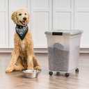 IRIS USA Airtight Dog Food Storage Container, WeatherPro, Up to 50 lbs, Removable Wheels, for Dog Cat Bird and Other Pet Food Storage Bin, Keep Fresh, Translucent Body, Made in USA, Clear/Gray