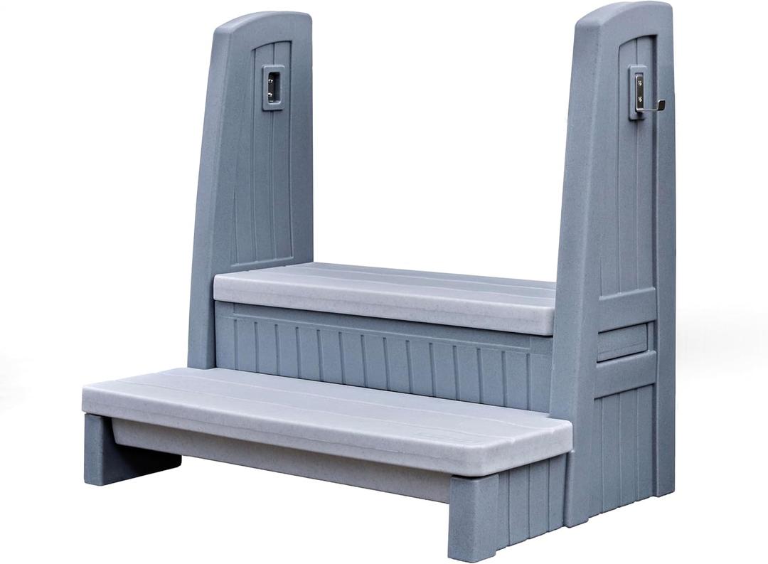 Step2 Hot Tub Storage Steps with Handrails, 2-Step Stool, Waterproof Stairs for Outdoor/Indoor Pool or Jacuzzi, Made of Durable Plastic, Gray