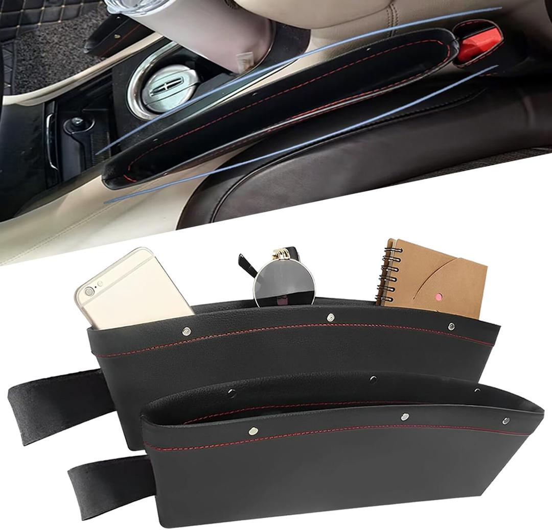 Car Gap Filler, 2 Pack Leather Car Seat Organizer Gap Pocket Car Seat Storage Box for Holding Phone, Sunglasses, Keys, Black