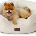 Bedsure Dog Beds for Small Dogs - Round Cat Beds for Indoor Cats, Washable Pet Bed for Puppy and Kitten with Slip-Resistant Bottom, 25 Inches, White (Angelic Ivory)