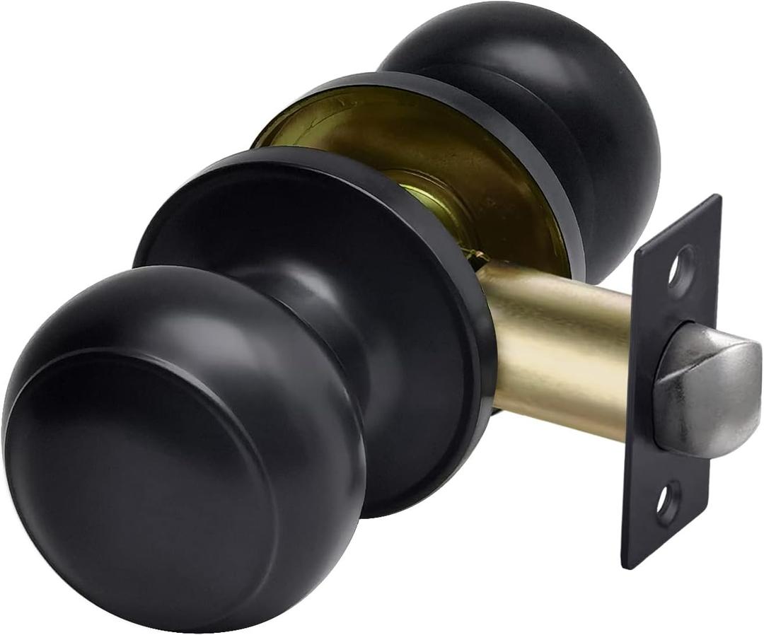 CML Hardware Matte Black Passage Door Knob, Interior Door Lock for Hallway Closet, No Locking, Keyless Round Ball Handle (1 Pack)