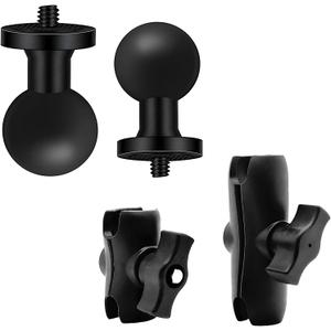 2PC 1" Ball Mount Adapter 1/4"-20 Threaded Stud for Insta360 OneX5,X4,X3,X2,R,RS,GO 2, GoPro Hero,with 2 B Size Double Socket Arm (Long 3.75"- 2.4"),RAM Mounts RAP-B-201U Composite Double Socket Arm