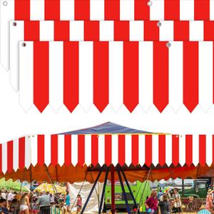Carnival Tent Circus Theme Party Decorations White and Red Striped Circus Awning Decor 3D Awning Circus Tent Canopy for Carnival Theme Party Decor, 9.84 x 78.74 Inch(3 Pcs)