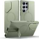 SURITCH for Samsung Galaxy S24 Ultra Phone Case, Magnetic Protective Cover with Camera Cover & Adjustable Metal Kickstand for Galaxy S24 Ultra (2024)-Sage Green