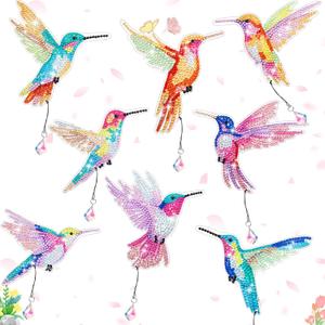 Yeaqee 8 Pcs 5D Butterfly Hummingbird Diamond Art Bookmarks Acrylic Crystal Pendant Diamond Art Bookmark Kits for Adults Home Office Project, 8 Styles(Hummingbird)
