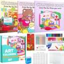 Cute Coloring Book Set for Teens Adults Relaxation, Easy and Simple Designs Coloring Book for Teens Girls, Stress Relief Gifts for Women with 36 Colors Markers & 12 Glitter Pens & 12 Colored Pencils,3 Pack Coloring Book Set