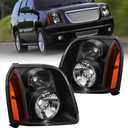 Factory OE Style Headlights Assembly for 2007-2014 GMC Yukon/Yukon XL 1500 2500 Halogen Head Lights Headlamp Replacement Driver and Passenger Side, Black