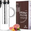 Cold Brew Coffee Maker - Large Glass Infusion Pitcher 1.6 Quarts 52oz - Iced Coffee & Iced Tea Pitcher with Stainless Steel Lid & Fruit Infusion Tube - Perfect for Home or Office