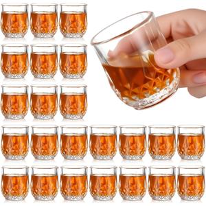 Meanplan 2.7oz Mini Shot Glasses Set Tasting Glasses Heavy Base Clear Shot Cup Cute Cordial Mini Cups for Serving Whiskey, Juice(24 Pcs)