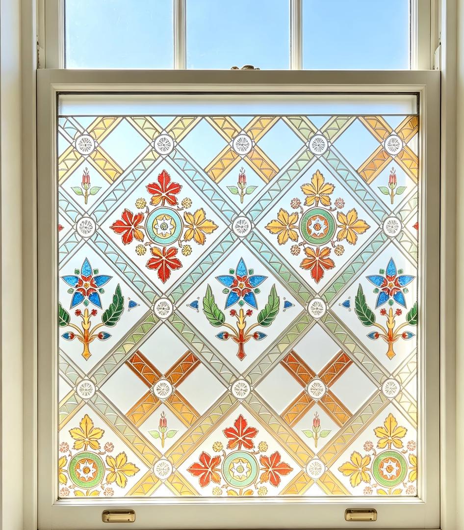 Coavas Stained Glass Window Film Decorative Privacy Cling for Home Bathroom & Front Door, 3D Floral Design, UV Blocking, Heat Control, Non-Adhesive, Reusable, Yellow, 23.6" x 35.4"