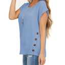 Limerose Women's Short Sleeve Tops Crew Neck Side Button Shirts Casual Loose Fit T-Shirt Light Blue (S)