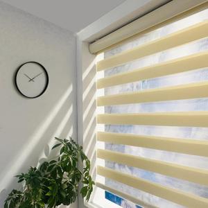ShadesU Cordless Zebra Blinds Light Filtering Dual-Layer Window Shades for Privacy (Cream Color) (Maximum Height 72") (Width 33")